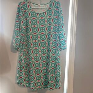Geometric Patterned Dress in Green and Red